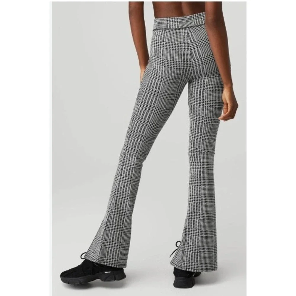 Alo Jacquard High-Waist Glenplaid Flutter Legging Titanium Black XXS